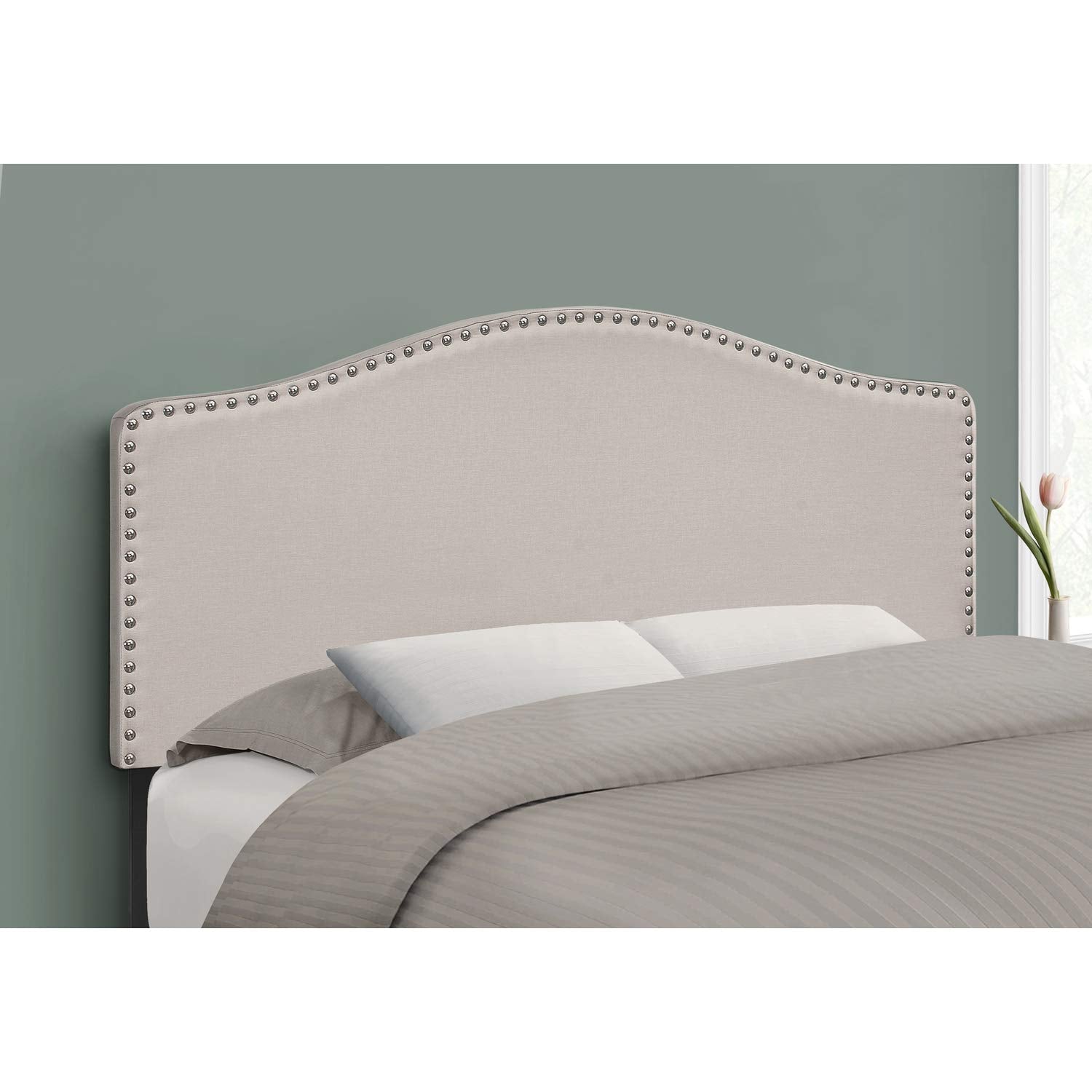 Monarch Specialties I 6014F Bed, Headboard Only, Full Size, Bedroom, Upholstered, Linen Look, Beige, Transitional